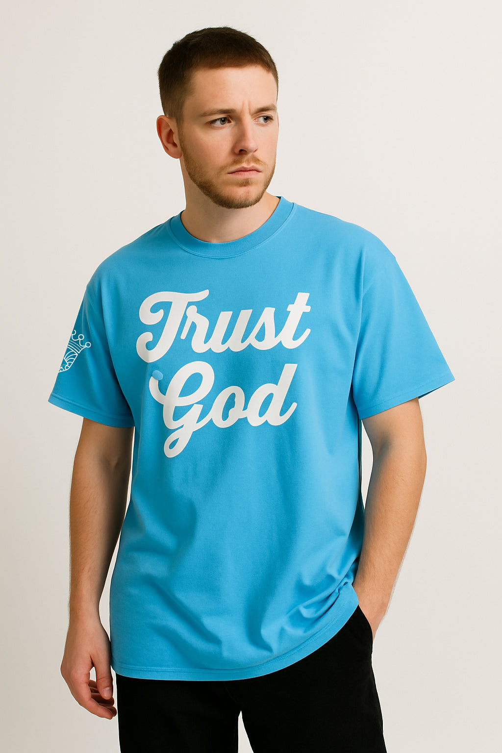 Trust God - Over Sized Carolina Blue Tee