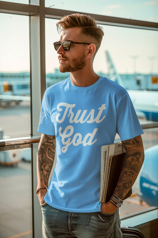 Trust God - Over Sized Carolina Blue Tee
