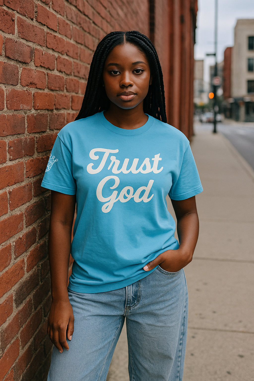 Trust God - Over Sized Carolina Blue Tee