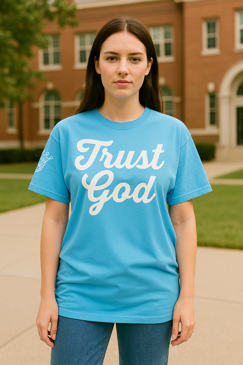 Trust God - Over Sized Carolina Blue Tee